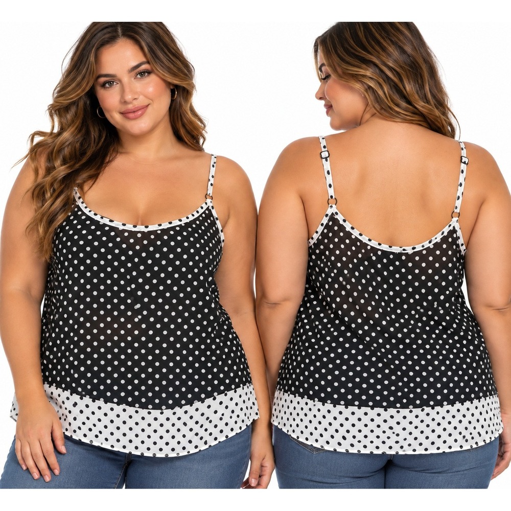 Torrid Cami Tank Top Size 2 Black White Polka Dot Chiffon Plus Size Retro New